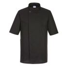  Tunică bucătar Slim Fit cu ventilație excelentă Portwest C735 Surrey Chefs S/S Negru Mărimea L