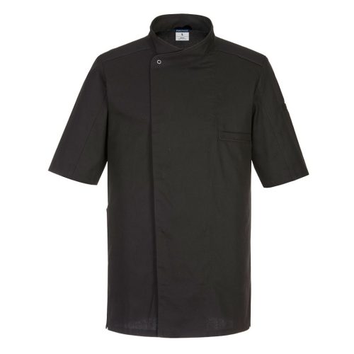  Tunică bucătar Slim Fit cu ventilație excelentă Portwest C735 Surrey Chefs S/S Negru Mărimea L